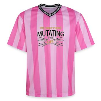Spruch - Unisex Football Style Mesh T-Shirt - Rosa/Rosa Streifen - Vorne - AI Model Female 172 light (172cm) & AI Model Male 178 dark (178cm)