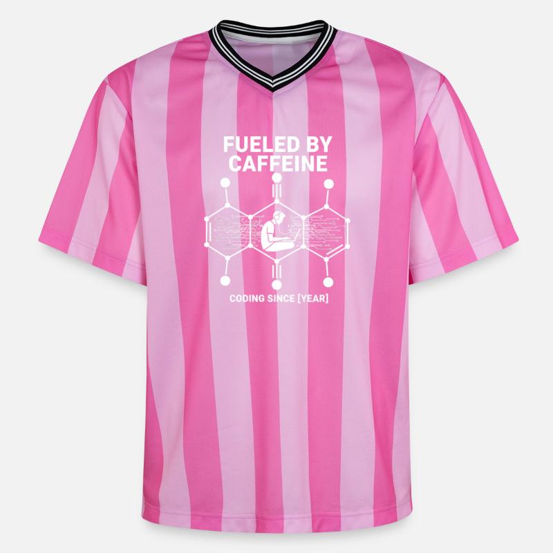 Fueled by Caffeine Coding Shirt | Programmierer - Unisex Football Style Mesh T-Shirt - Rosa/Rosa Streifen