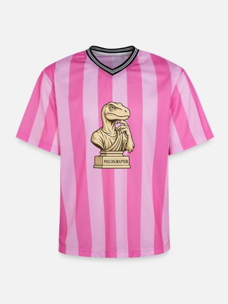Philosoraptor - Unisex Football Style Mesh T-Shirt - Rosa/Rosa Streifen