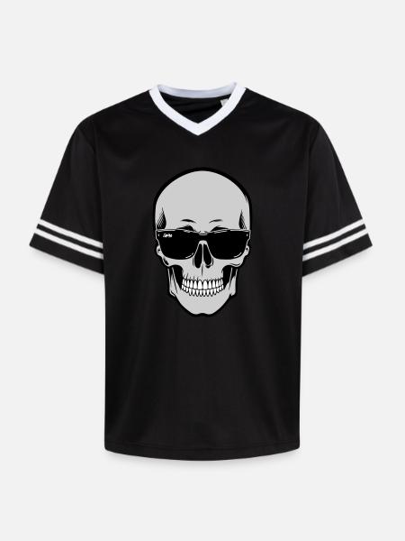 Skull with Sunglasses Graphic - Unisex Football Style Mesh T-Shirt - pink/pink stripes