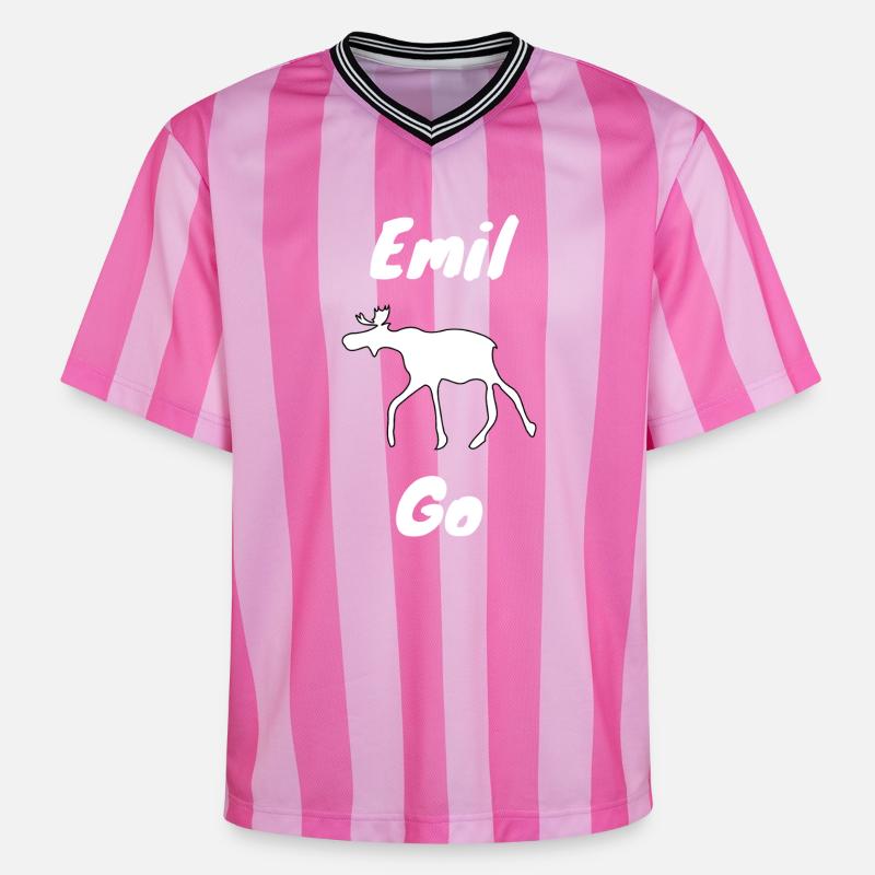 Emil der Elch withe - Unisex Football Style Mesh T-Shirt - Rosa/Rosa Streifen