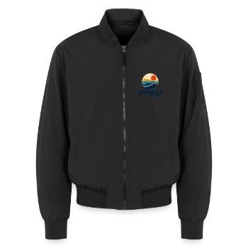 OFFBEAT – Retro Surf Logo - Unisex Bomberjacke - Schwarz - Vorne - AI Model Female 172 light (172cm) & AI Model Male 185 light (185cm)