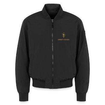 Christus ist auferstanden – Christliches Osterkreuz - Unisex Bomberjacke - Schwarz - Vorne - AI Model Female 172 light (172cm) & AI Model Male 185 light (185cm)