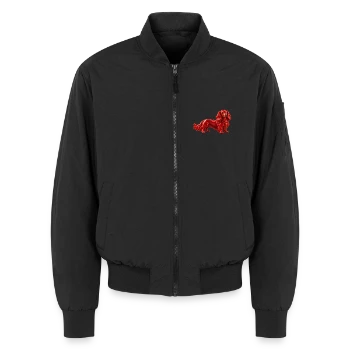 Schwarze Bomberjacke mit rotem Langhaardackel