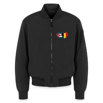Cuba Belgium Flag Heart - Unisex Bomber Jacket - black - Front - AI Model Female 172 light (172cm) & AI Model Male 185 light (185cm)