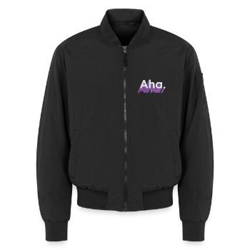 Ah du Fuchs – frecher Wortwitz - Unisex Bomberjacke - Schwarz - Vorne - AI Model Female 172 light (172cm) & AI Model Male 185 light (185cm)