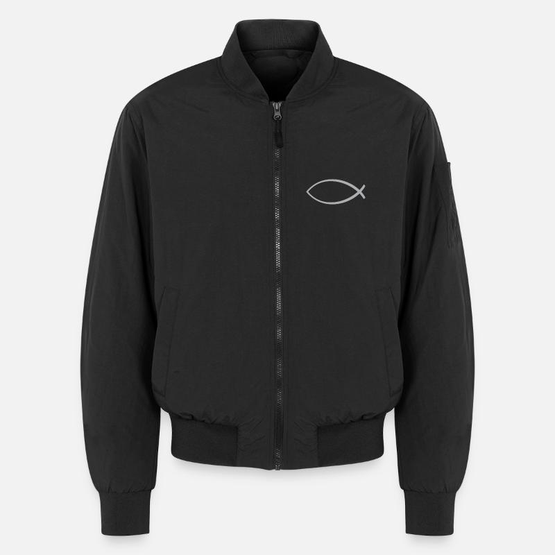 Ichtusfisch silber - Unisex Bomberjacke - Schwarz
