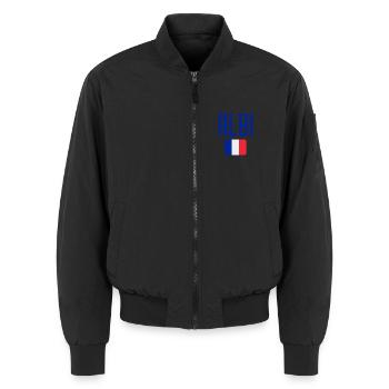 Albi France Flag Emblem - Unisex Bomber Jacket - black - Front - AI Model Female 172 light (172cm) & AI Model Male 185 light (185cm)