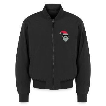 secret_santa2 - Unisex Bomberjacke - Schwarz - Vorne - AI Model Female 172 light (172cm) & AI Model Male 185 light (185cm)