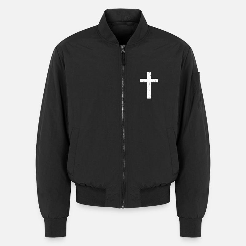 Jesus Cross White - Unisex Bomber Jacket - black