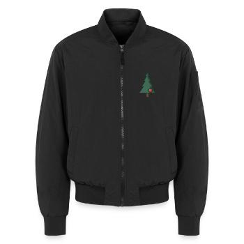 Kleine Kiefer mit roter Kugel – Winziges Emblem - Unisex Bomberjacke - Schwarz - Vorne - AI Model Female 172 light (172cm) & AI Model Male 185 light (185cm)