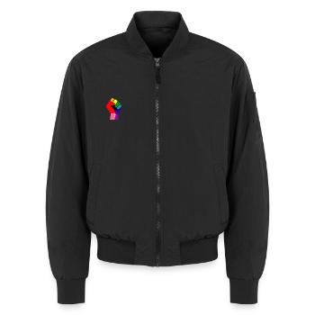 Queer Faust erhoben - Unisex Bomberjacke - Schwarz - Vorne - AI Model Female 172 light (172cm) & AI Model Male 185 light (185cm)