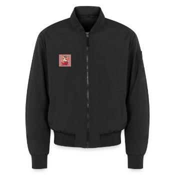 Erdbeer-Schnurr-Kätzchen - Unisex Bomberjacke - Schwarz - Vorne - AI Model Female 172 light (172cm) & AI Model Male 185 light (185cm)