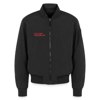 Outer World Retro Typo - Unisex Bomberjacke - Schwarz - Vorne - AI Model Female 172 light (172cm) & AI Model Male 185 light (185cm)