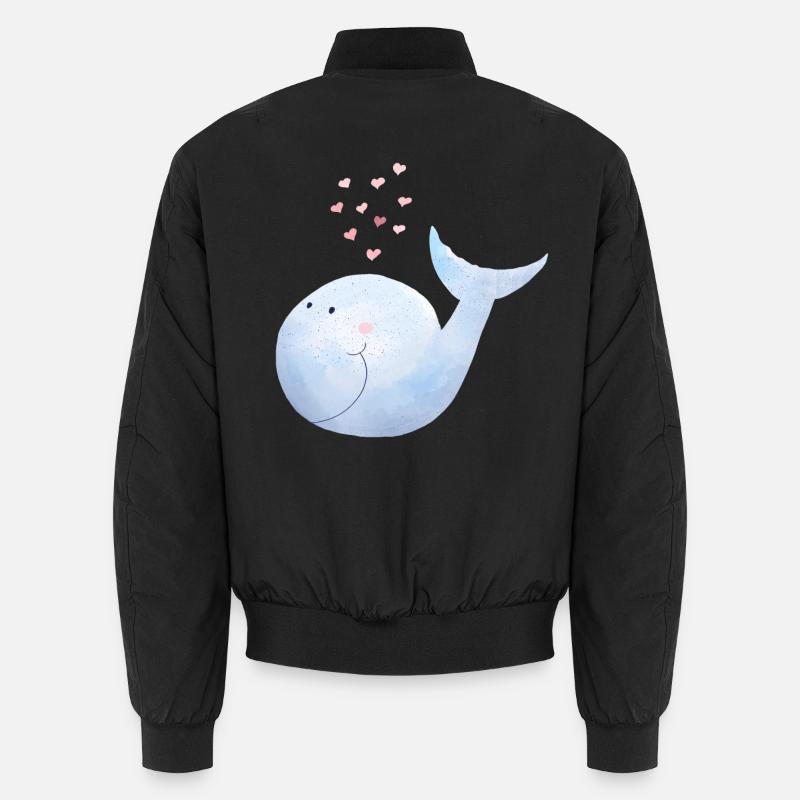 Wal versprüht Herzen I Blauwal Comic - Unisex Bomberjacke - Schwarz
