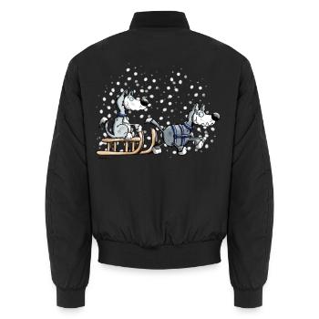 Huskies in the snow - Unisex Bomber Jacket - black - Back - AI Model Male 185 light (185cm)
