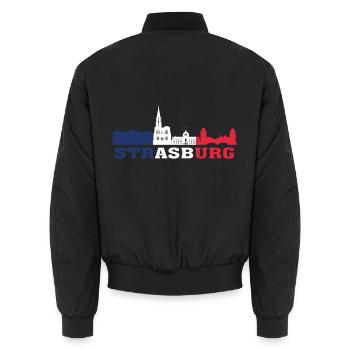 Straßburg Skyline Frankreich Wahrzeichen Karte - Unisex Bomberjacke - Schwarz - Hinten - AI Model Male 185 light (185cm)