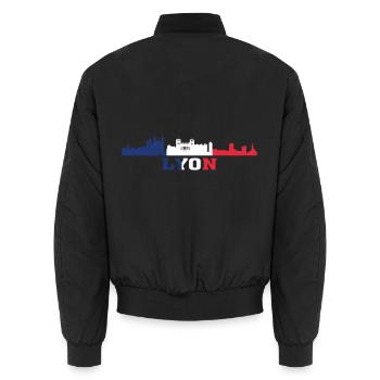 Lyon City Skyline Frankreich Wahrzeichen Karte - Unisex Bomberjacke - Schwarz - Hinten - AI Model Male 185 light (185cm)