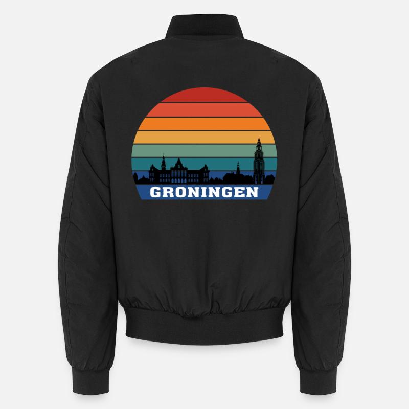 Groningen Skyline Silhouette Souvenir Netherlands - Unisex Bomber Jacket - black