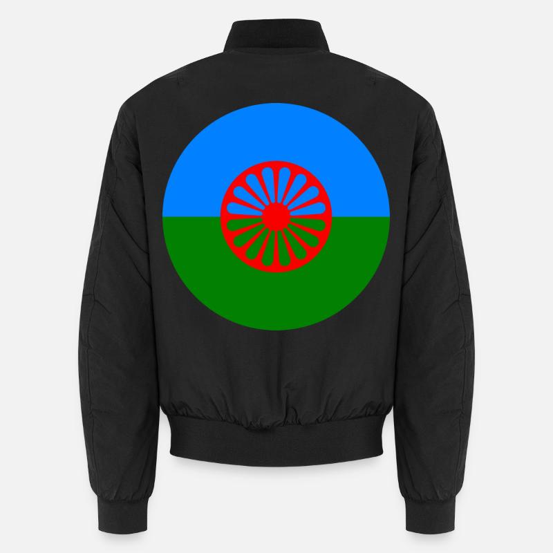 Runde Aufkleber Flagge der Romani Menschen Geschenkidee Unisex Bomberjacke