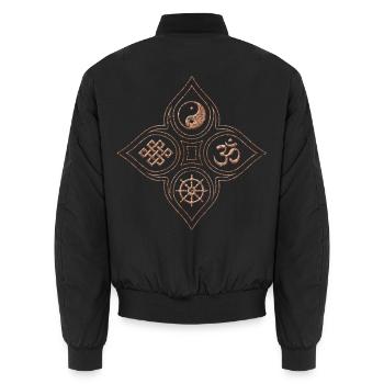 Yin Yang relief en pierre om dharmachakra noeud - Bomber unisexe - noir - Dos - AI Model Male 185 light (185cm)