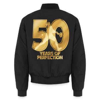 50 years - Unisex Bomber Jacket - black - Back - AI Model Male 185 light (185cm)