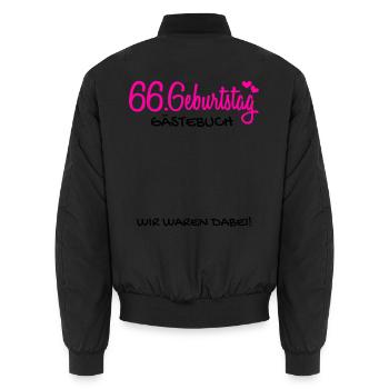 66 Geburtstag Gästebuch - 66 Jahre Geschenk - Unisex Bomberjacke - Schwarz - Hinten - AI Model Male 185 light (185cm)