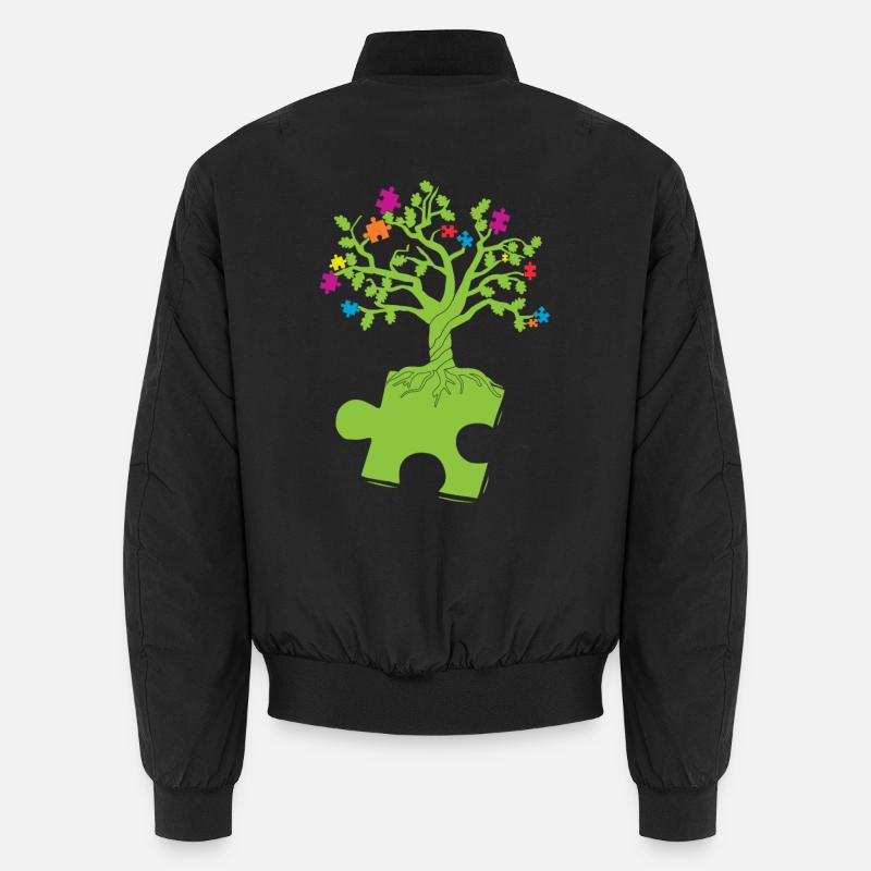 Autism Awareness Puzzle Tree - Unisex Bomber Jacket - black