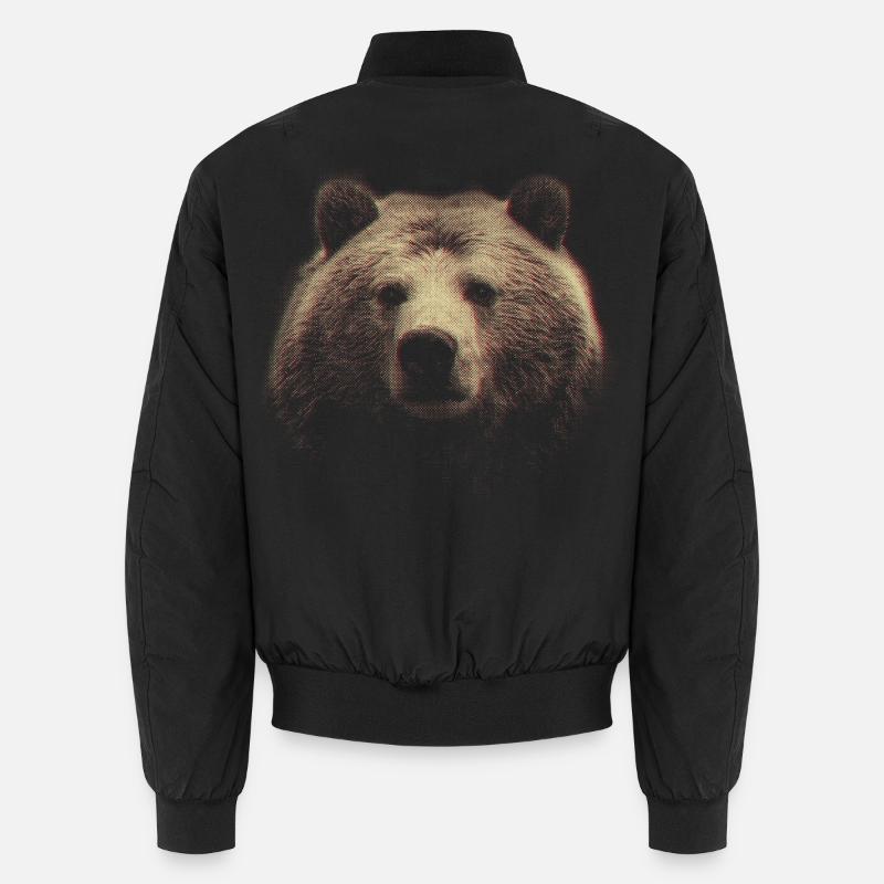 Red Halftone Bear Head - Unisex Bomber Jacket - black