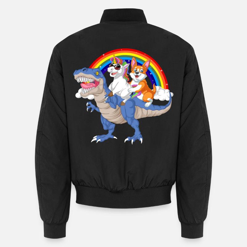 Corgi und Einhorn reiten Dinosaurier Unisex Bomberjacke