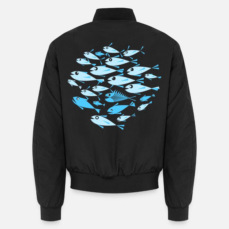 fish Cyan - Unisex Bomber Jacket - black