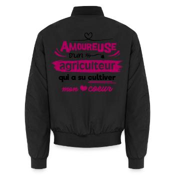 Amoureuse d'un agriculteur, humour cadeau - Bomber unisexe - noir - Dos - AI Model Male 185 light (185cm)