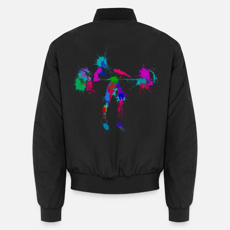 Weightlifter performing the snatch, splash effect Unisex Bomber Jacket