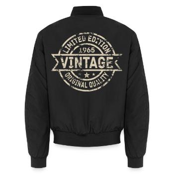 1965 born birthday year of birth vintage - Unisex Bomber Jacket - black - Back - AI Model Male 185 light (185cm)