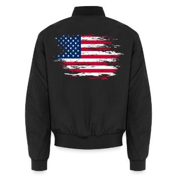 USA Flagge used - Unisex Bomberjacke - Schwarz - Hinten - AI Model Male 185 light (185cm)