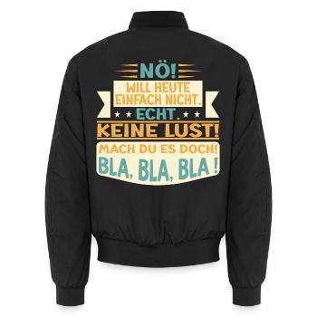 KEINE LUST SPRÜCHE, NÖ - Unisex Bomberjacke - Schwarz - Hinten - AI Model Male 185 light (185cm)