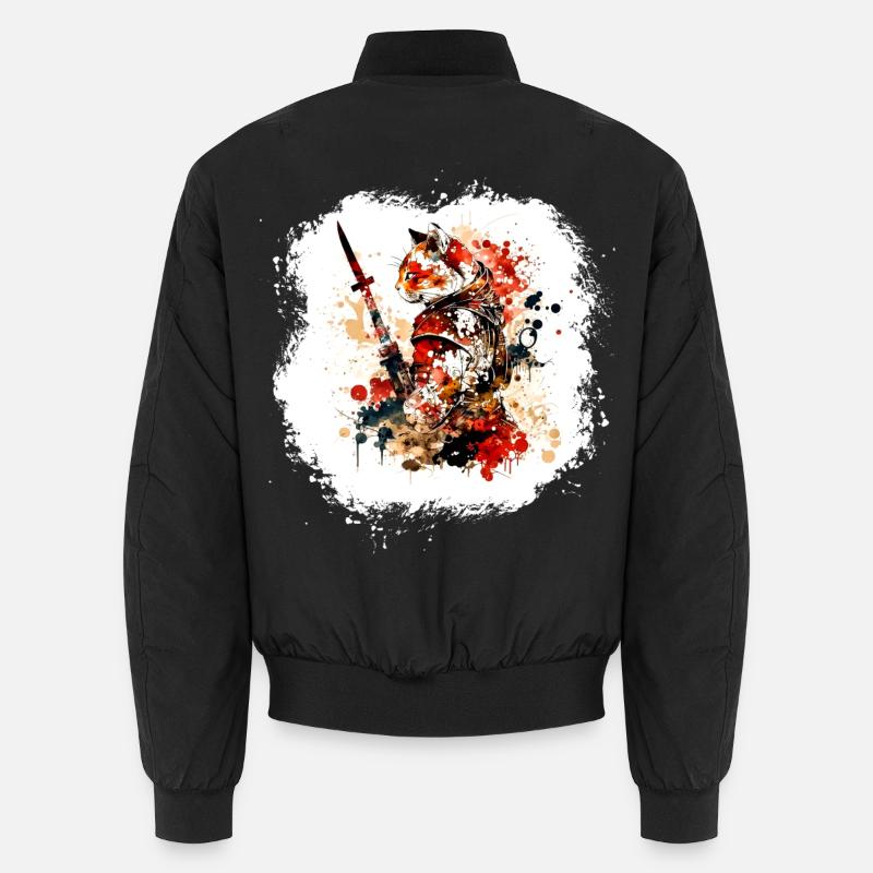 Samurai Cat Red Black - Unisex Bomber Jacket - black