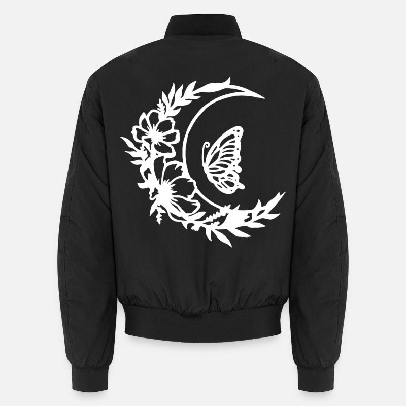 Moon flowers (white) - Unisex Bomber Jacket - black