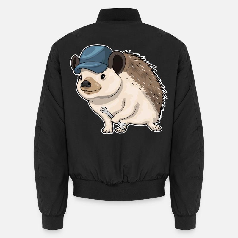 Hedgehog Mechanic Wrench Workshop - Unisex Bomber Jacket - black