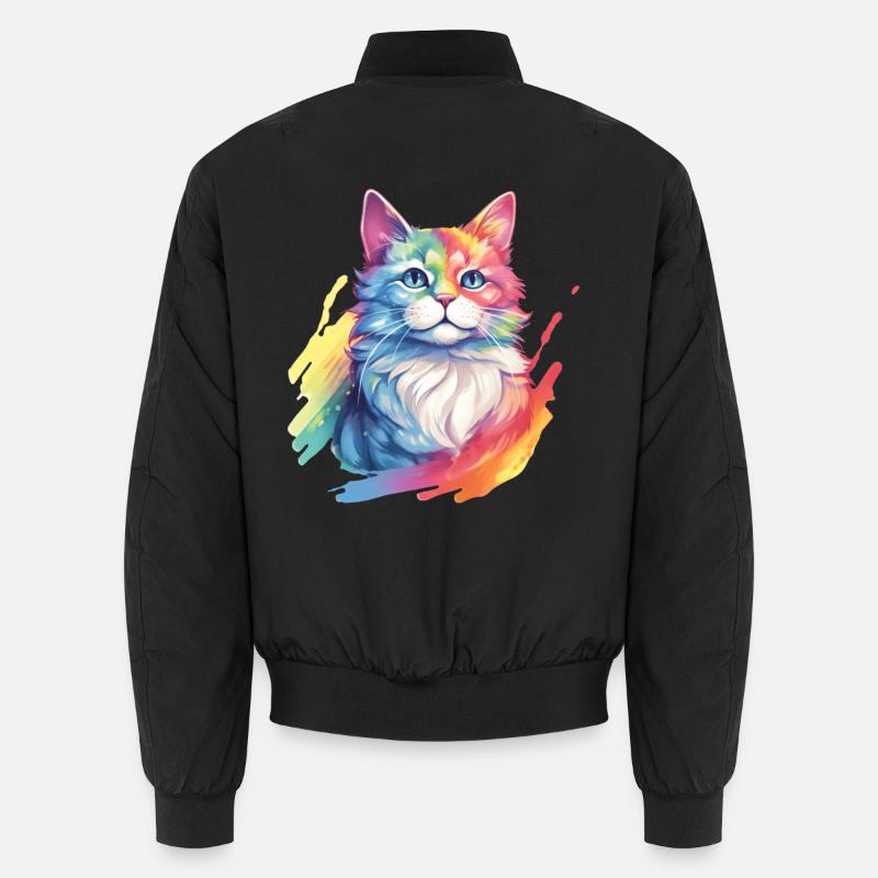 Rainbow Cat – Picturesque Rainbow Cat - Unisex Bomber Jacket - black