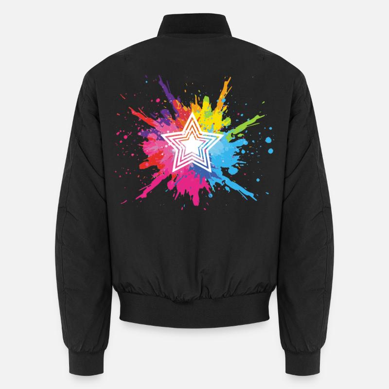 Weißer Stern und mehrfarbige Explosion Unisex Bomberjacke