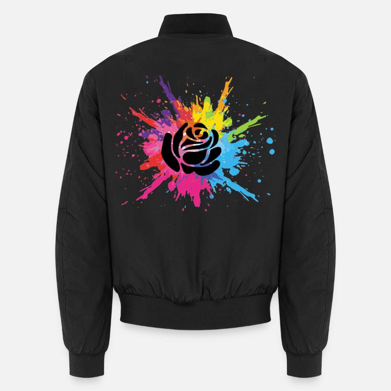 Fleur noire et explosion multicolore Bomber unisexe