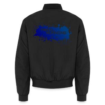 Trail running, mountains and forest of white splashes of color - Unisex Bomber Jacket - black - Back - AI Model Male 185 light (185cm)