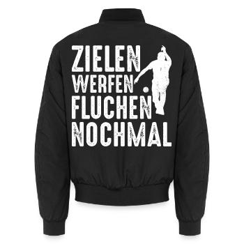 Zielen Werfen Fluchen Nochmal Spruch Bouler - Unisex Bomberjacke - Schwarz - Hinten - AI Model Male 185 light (185cm)