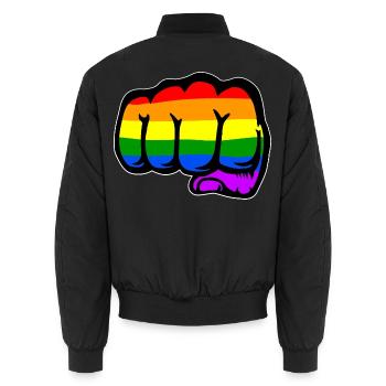 Regenbogenflagge Hand Faust  - Unisex Bomberjacke - Schwarz - Hinten - AI Model Male 185 light (185cm)
