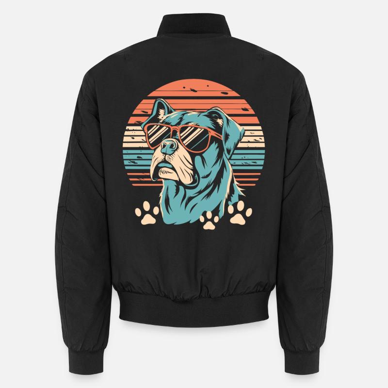 Retro Sunset Hund mit Sonnenbrille Unisex Bomberjacke