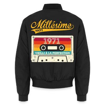 Millésime 1971 Cadeau 52 Ans Anniversaire Humour - Bomber unisexe - noir - Dos - AI Model Male 185 light (185cm)