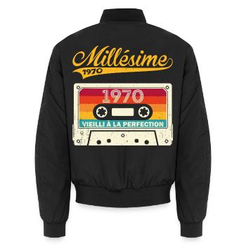 Millésime 1970 Cadeau 53 Ans Anniversaire Humour - Bomber unisexe - noir - Dos - AI Model Male 185 light (185cm)
