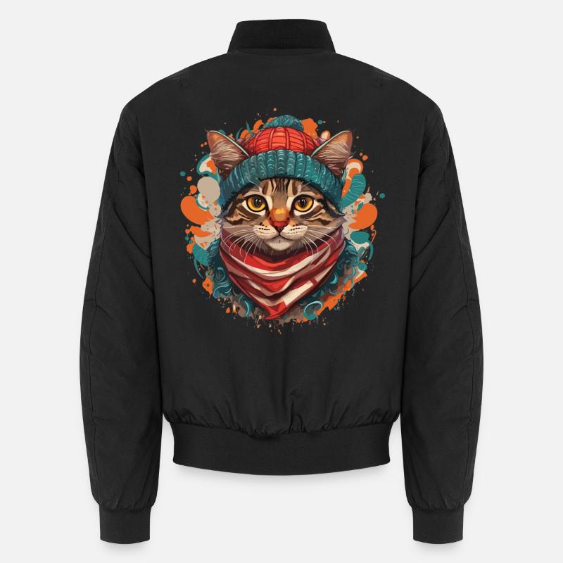 A cute cat wearing a thick scarf and a hat Unisex Bomberjacke