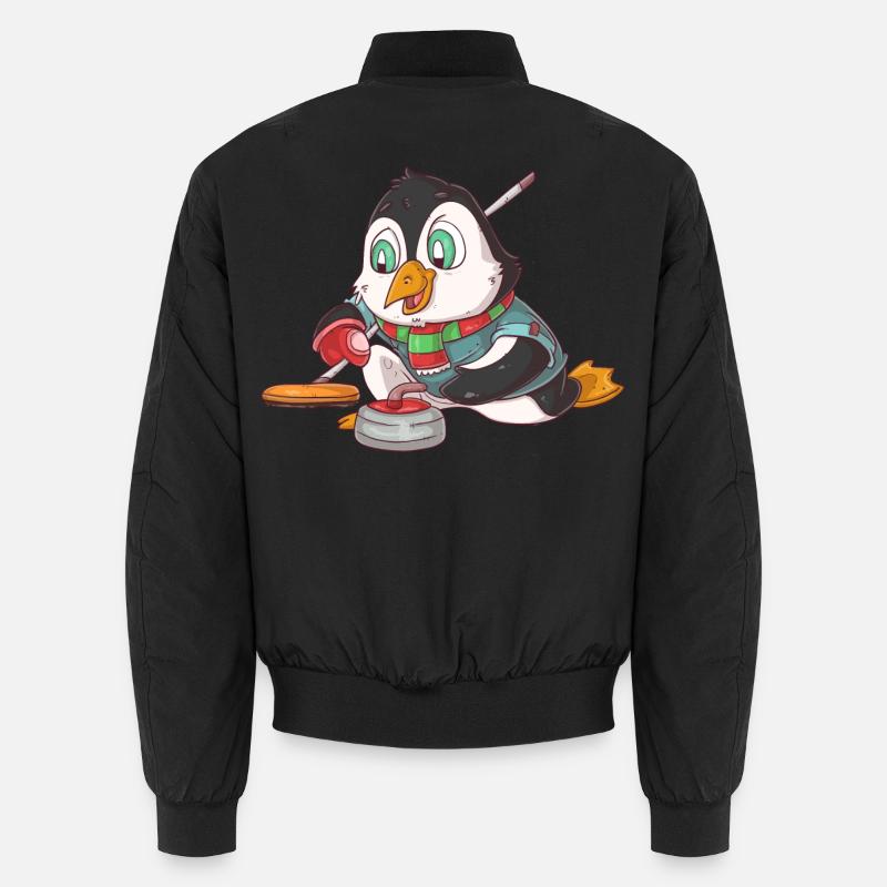 Curling Pinguin - Unisex Bomberjacke - Schwarz